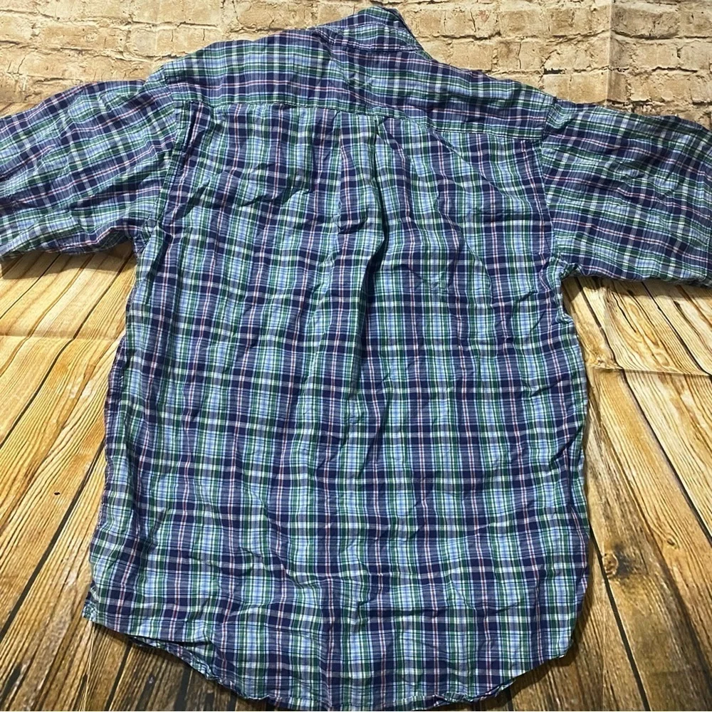 Ralph Lauren Blue Green Plaid Cotton Button Down Shirt